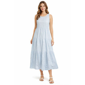 J Crew Tiered Linen Dress Womens 12 Light Blue Cottage Prairie Summer Spring